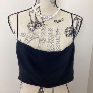 Abercrombie & Fitch Women’s Black Cropped Top Shirred Back w Spaghetti Straps